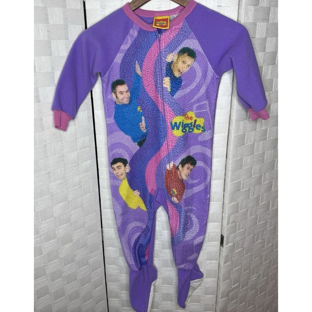 Vintage The Wiggles Footie Pajamas Toddler Size 3T Purple Faces 90s Y2K Kidcore